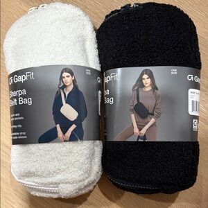 New 2 GapFit Sherpa Belt Bag in Black and White/cream